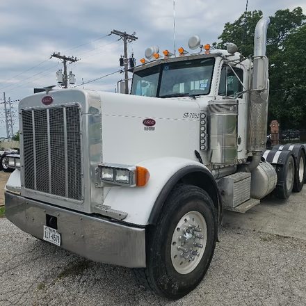 White Peterbilt day cab after body and paint work